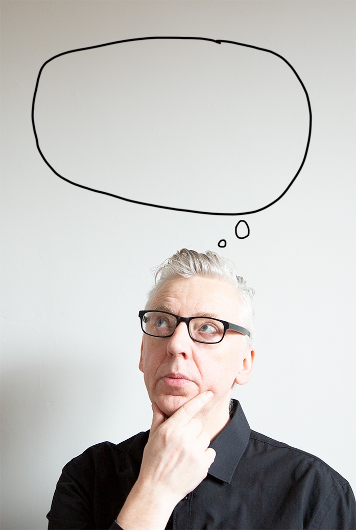 Dr Stuart Nolan — portrait with thought bubble